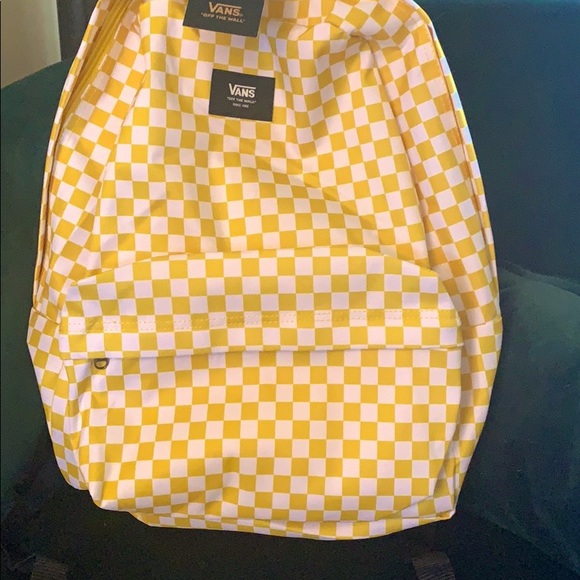 Vans Handbags - Vans yellow white checkered backpack